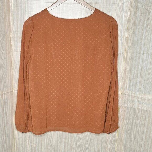 J. Crew Rust Orange Swiss Dot Long Sleeve Blouse Large - Picture 2 of 7